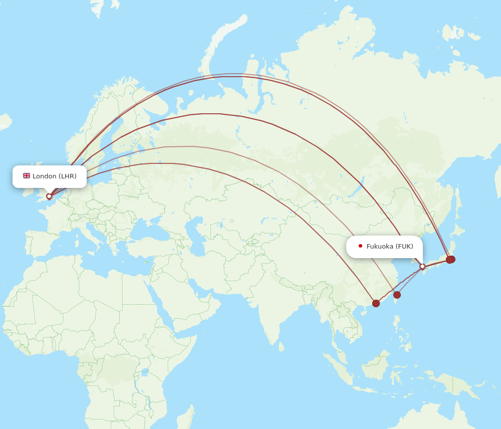 FUK to LHR flights and routes map