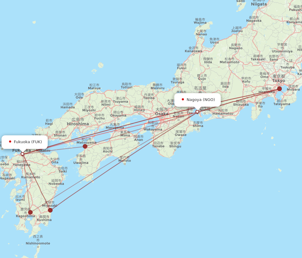 FUK to NGO flights and routes map