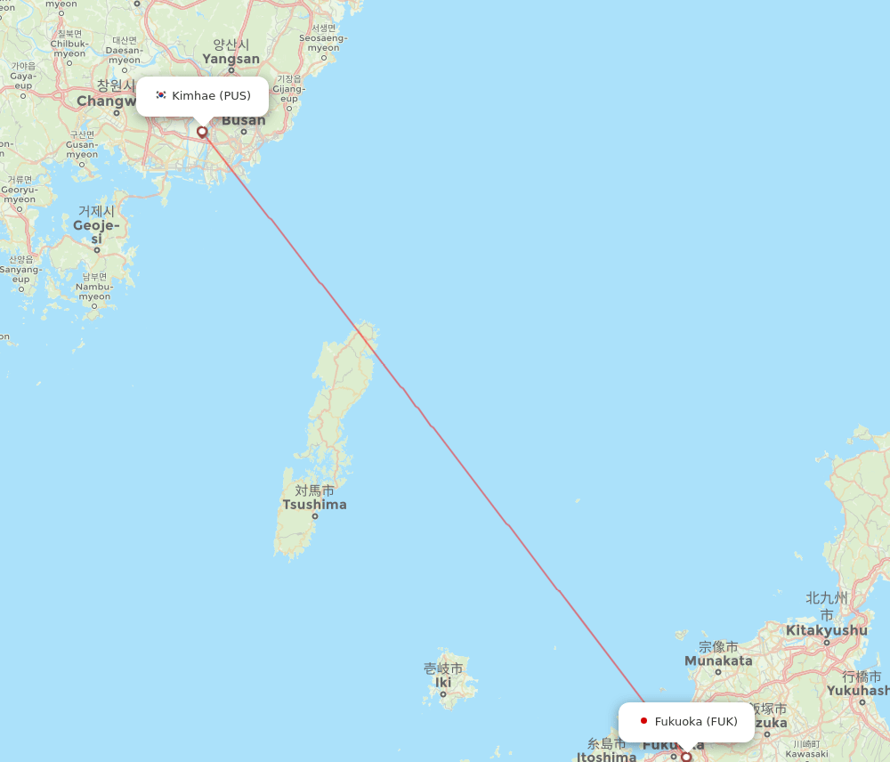 Fukuoka - Busan route map and flight paths