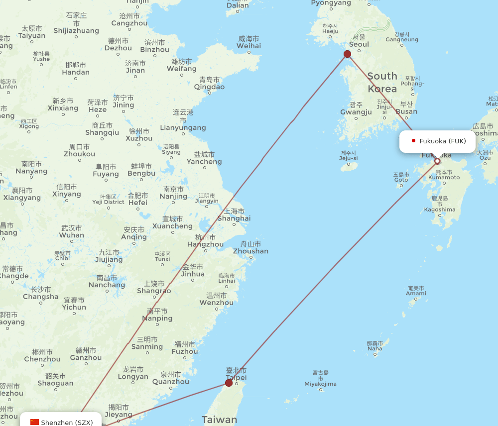 FUK-SZX flight routes