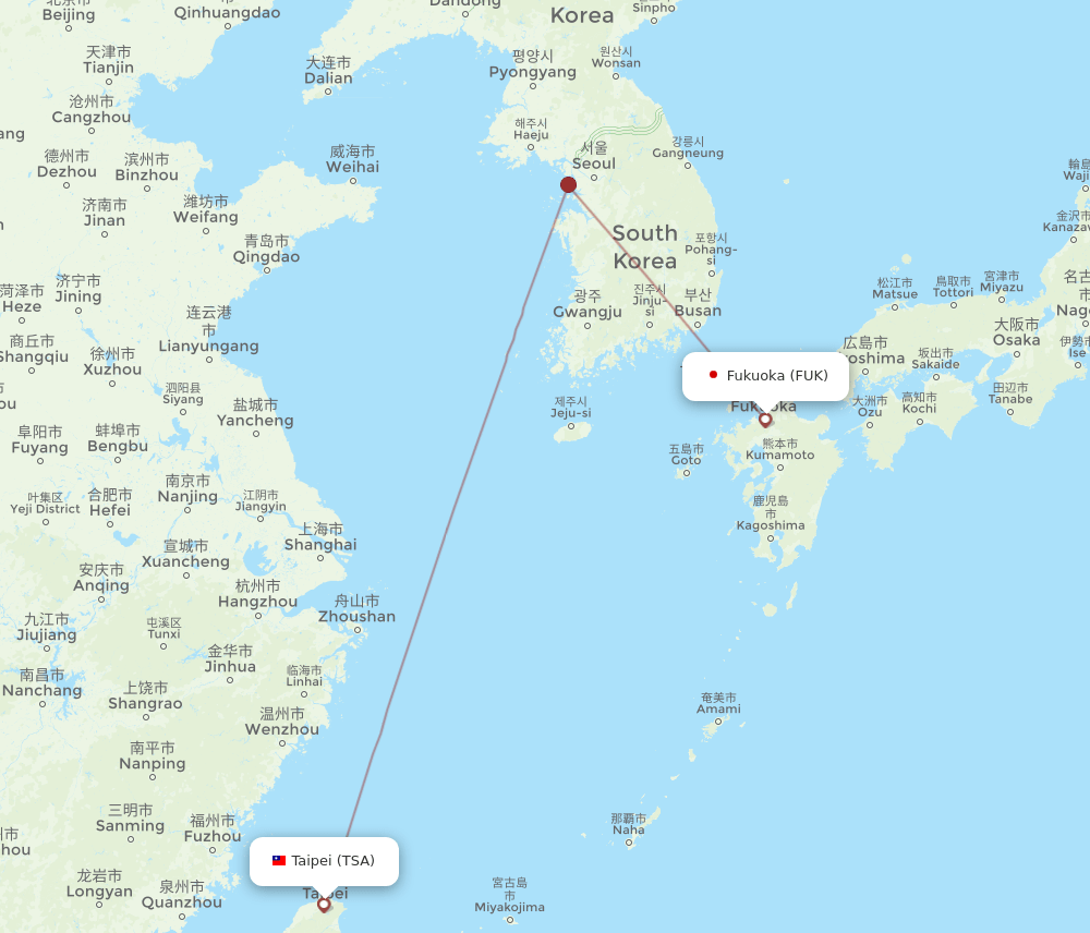 FUK-TSA flight routes