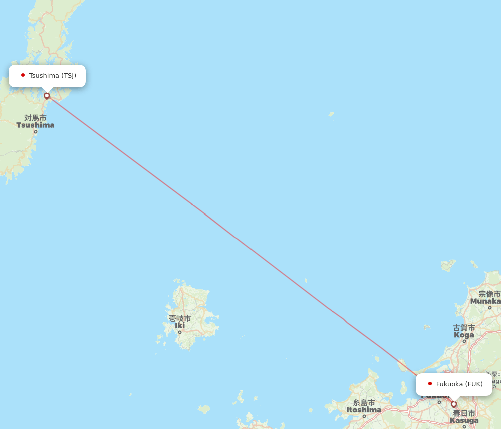 Fukuoka - Tsushima route map and flight paths