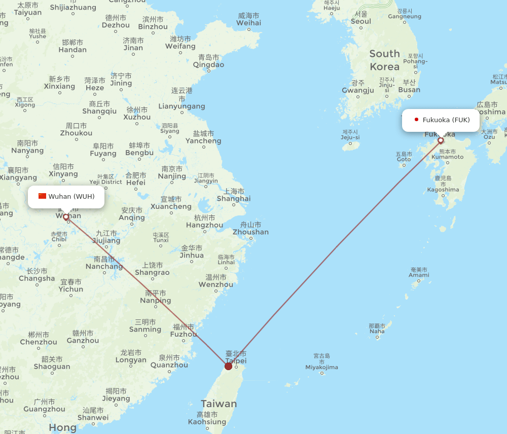 FUK-WUH flight routes