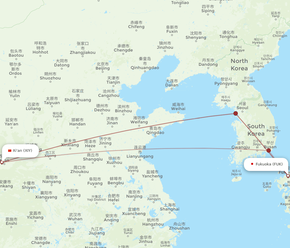 FUK-XIY flight routes