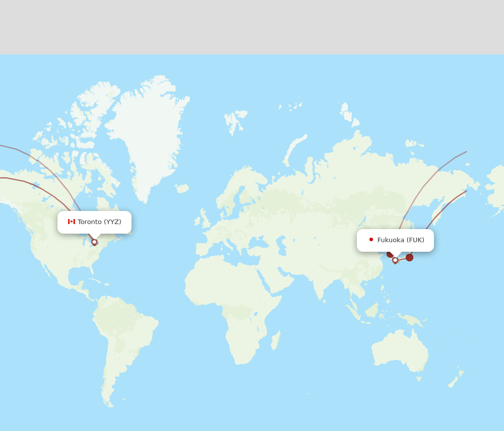 Toronto - Fukuoka route map and flight paths