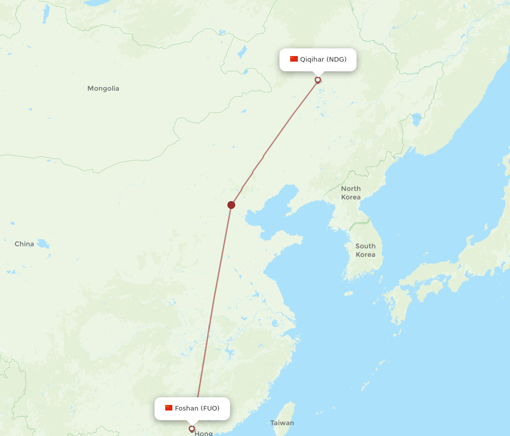 NDG to FUO flights and routes map