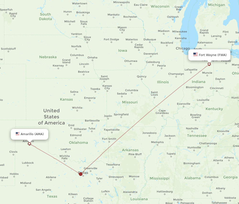FWA-AMA flight routes