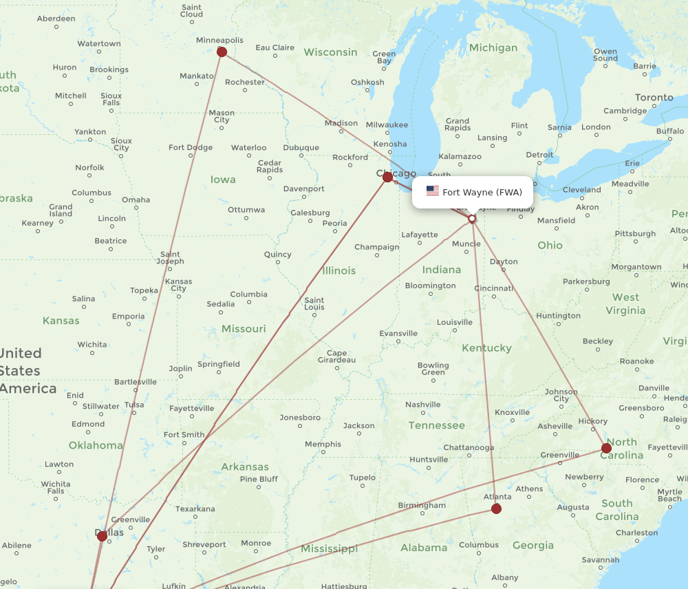 FWA to AUS flights and routes map