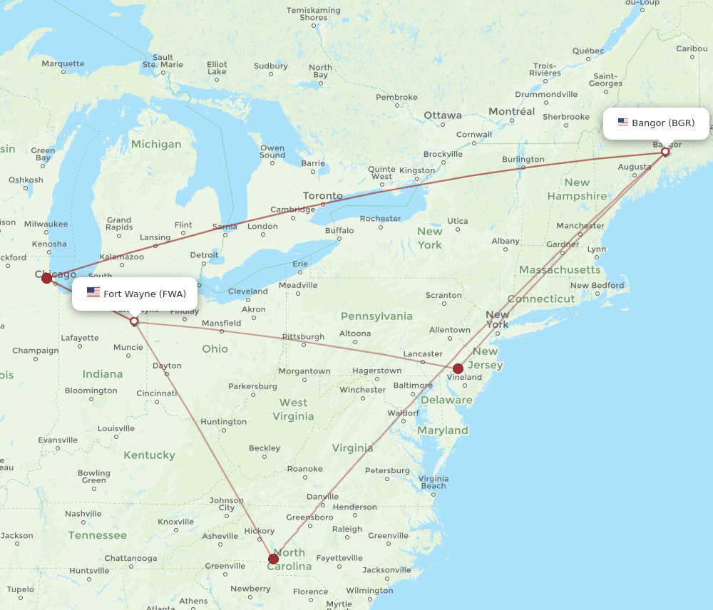 FWA-BGR flight routes
