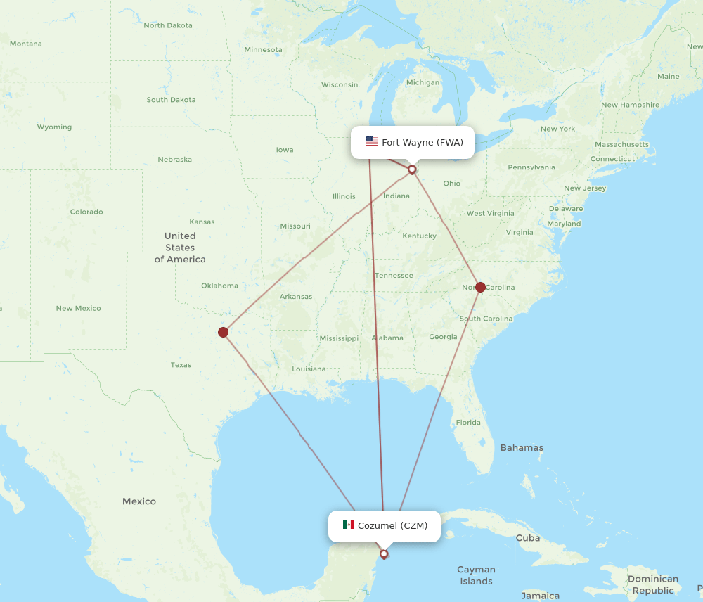 FWA to CZM flights and routes map