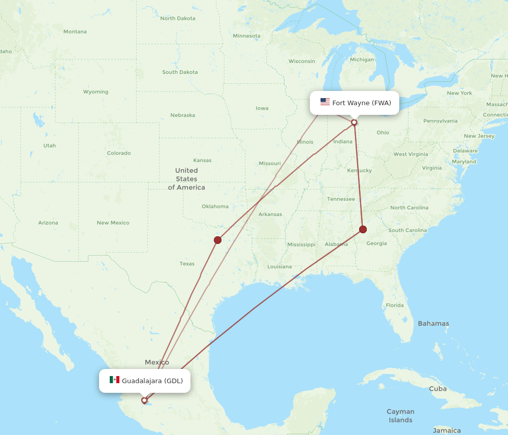 FWA-GDL flight routes
