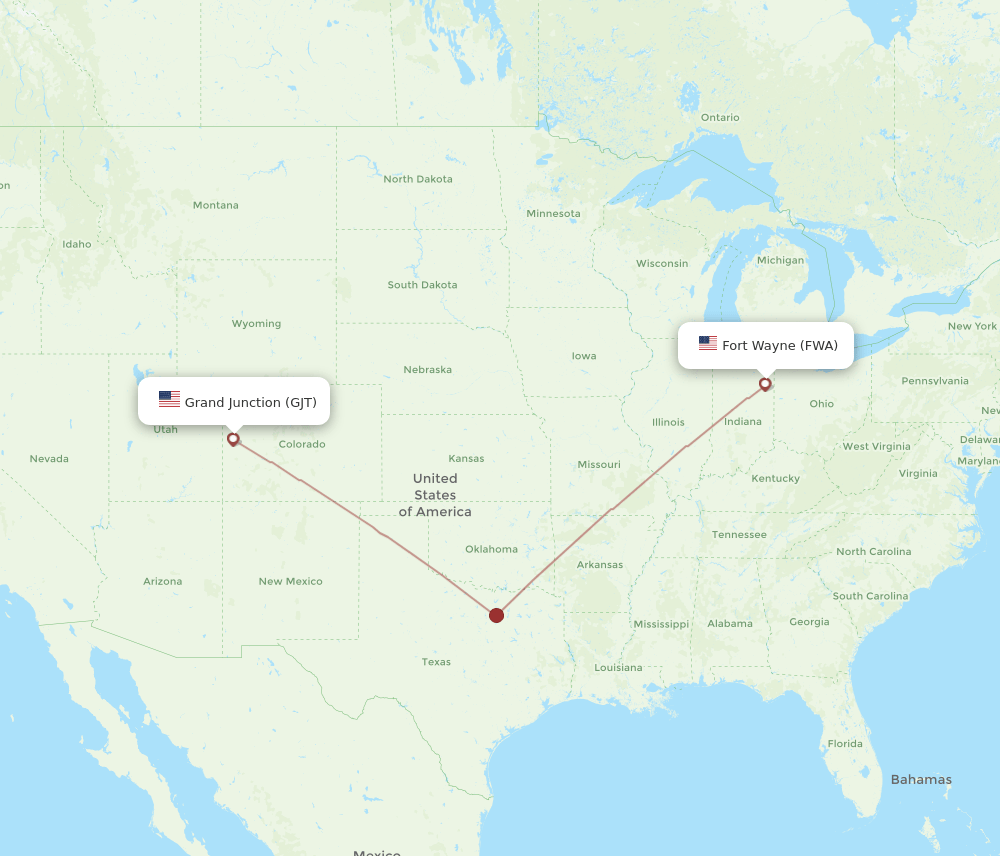 FWA-GJT flight routes