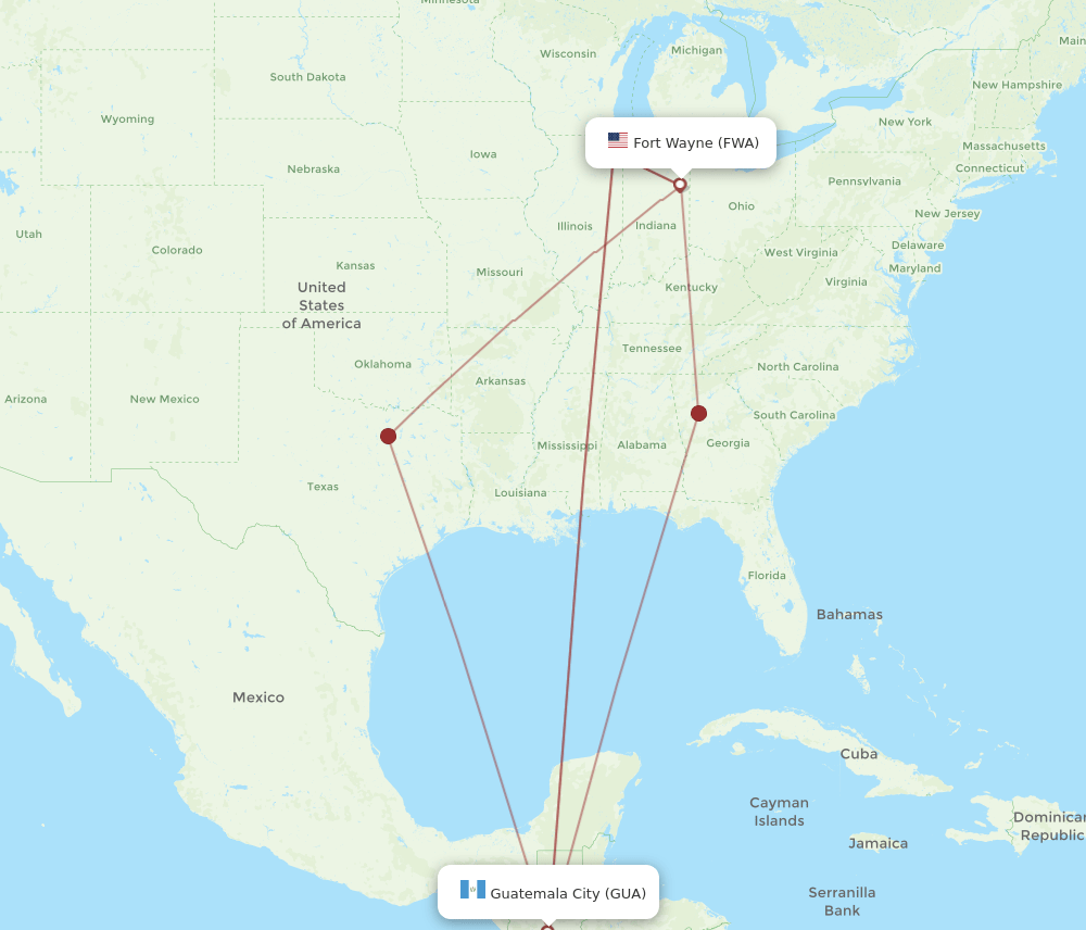 FWA-GUA flight routes