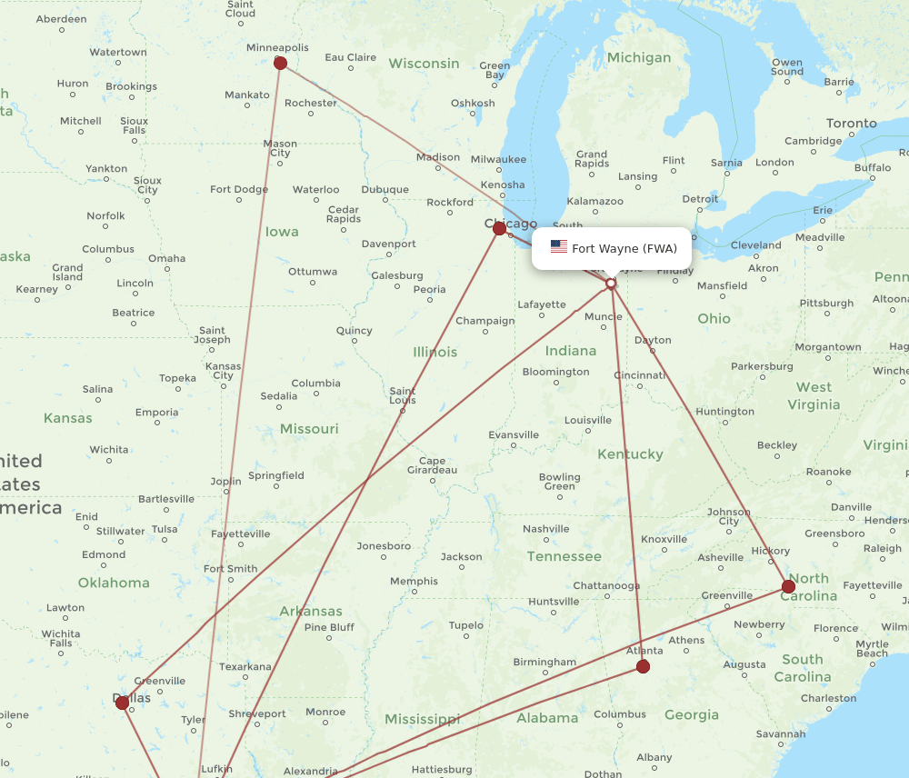 FWA-IAH flight routes