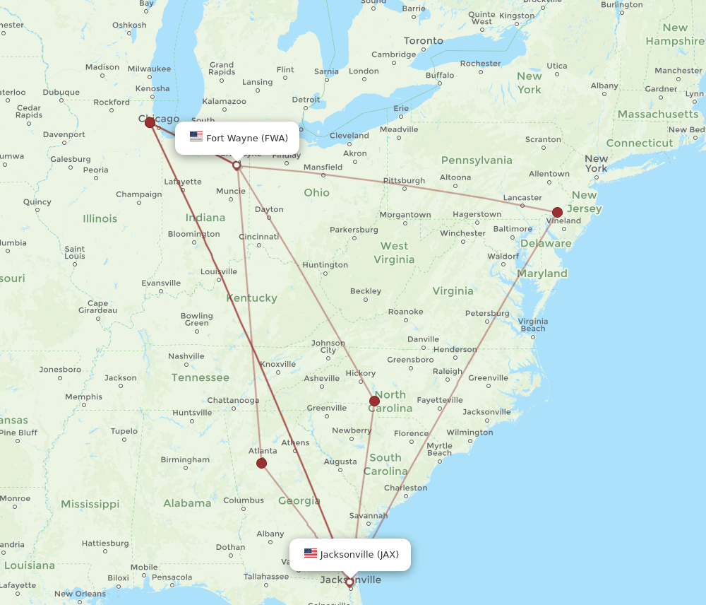 FWA-JAX flight routes