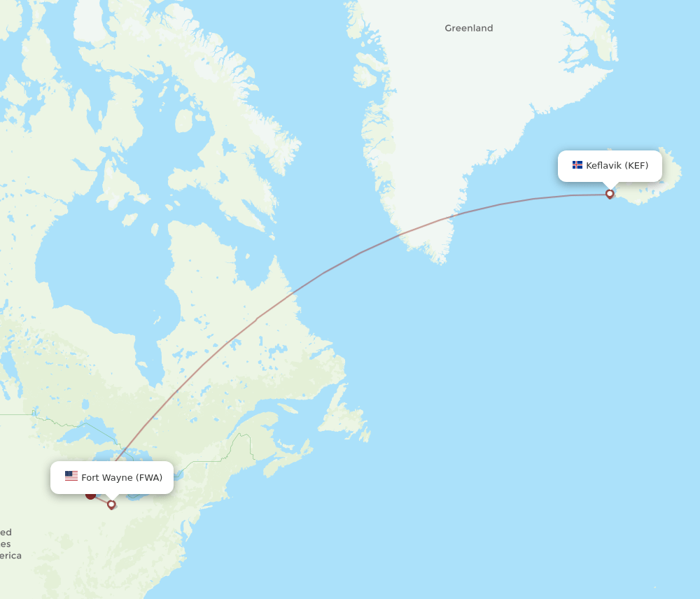 FWA-KEF flight routes
