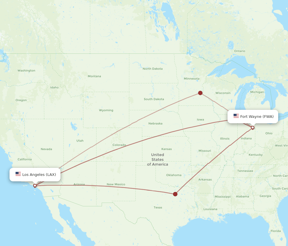 FWA-LAX flight routes