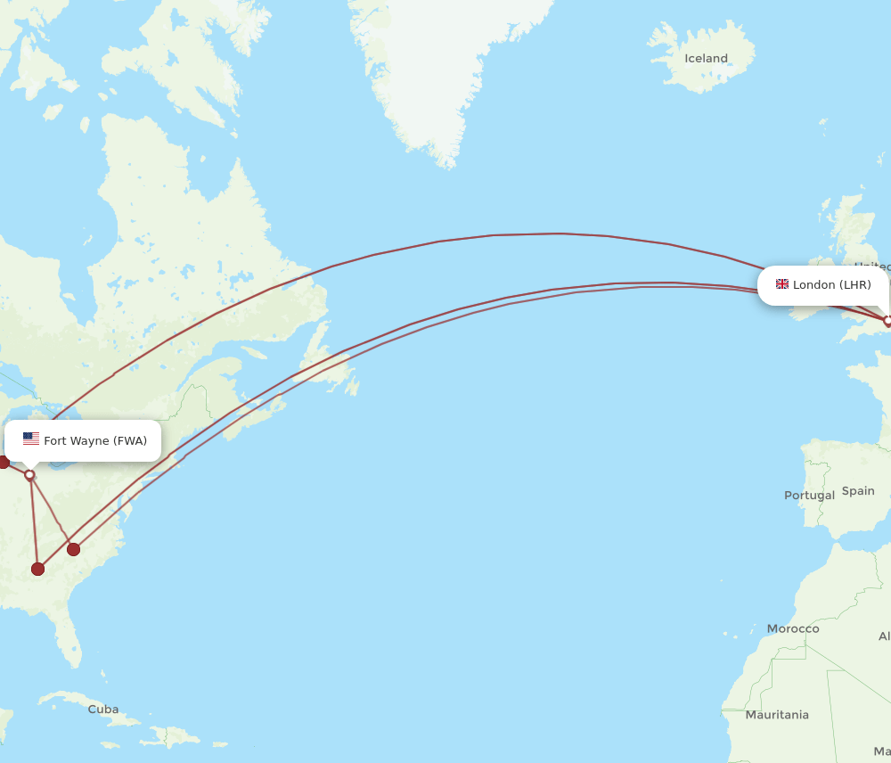 FWA-LHR flight routes