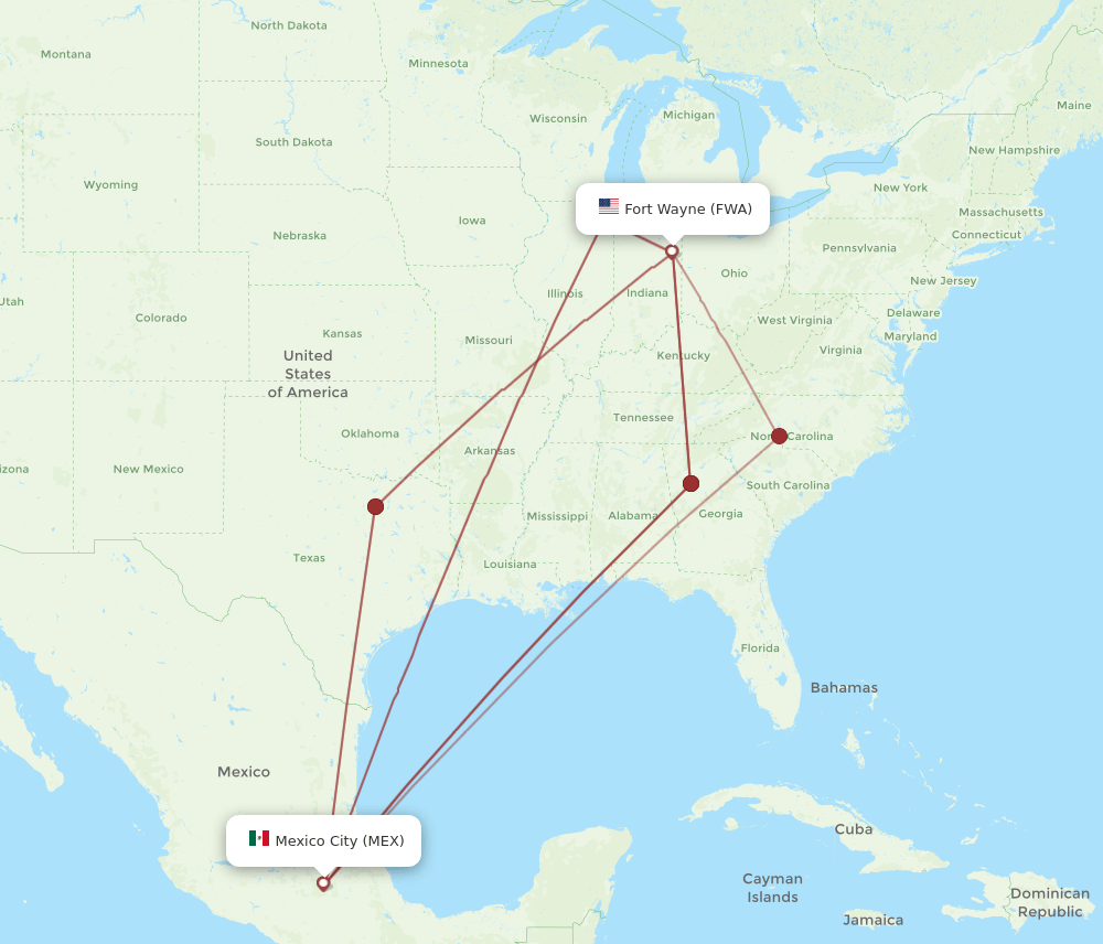 FWA-MEX flight routes