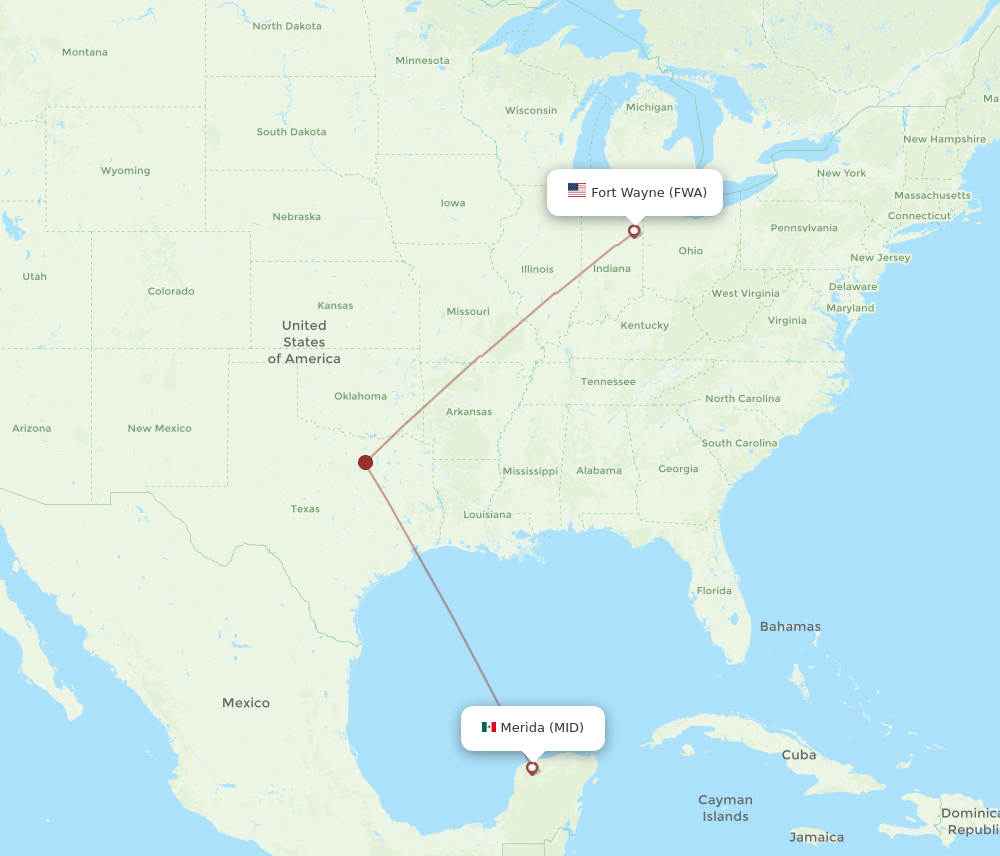 Merida - Fort Wayne route map and flight paths