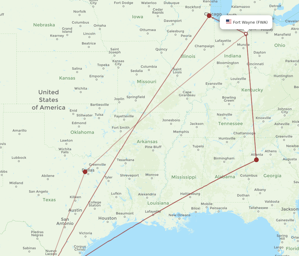 FWA-MTY flight routes