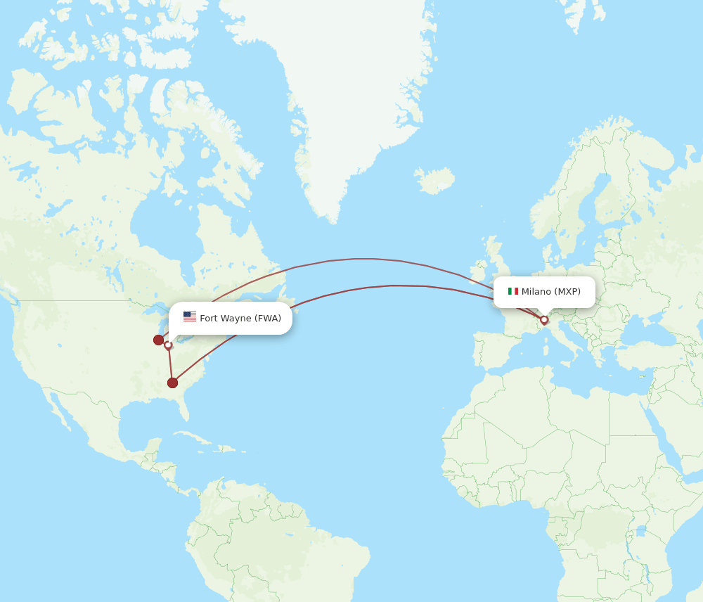 FWA to MXP flights and routes map