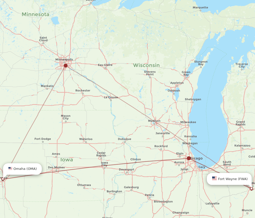 FWA-OMA flight routes