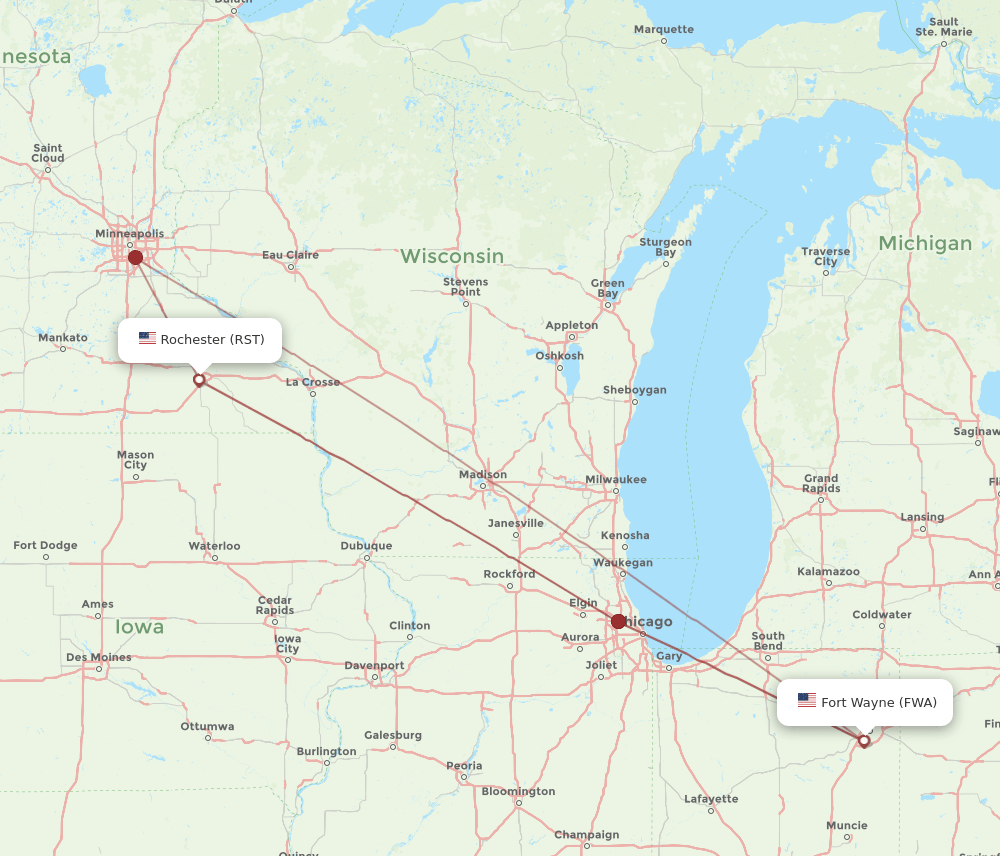 FWA-RST flight routes