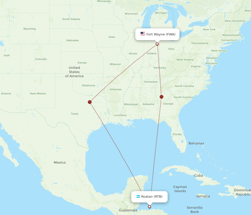 FWA-RTB flight routes