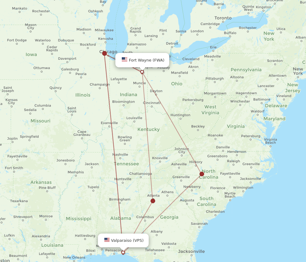 FWA-VPS flight routes