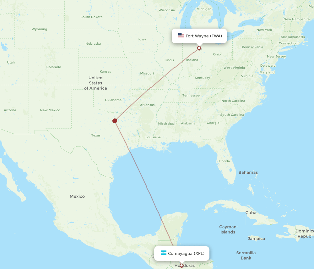 FWA to XPL flights and routes map