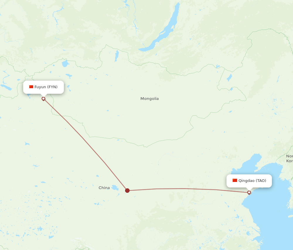 Qingdao - Fuyun route map and flight paths