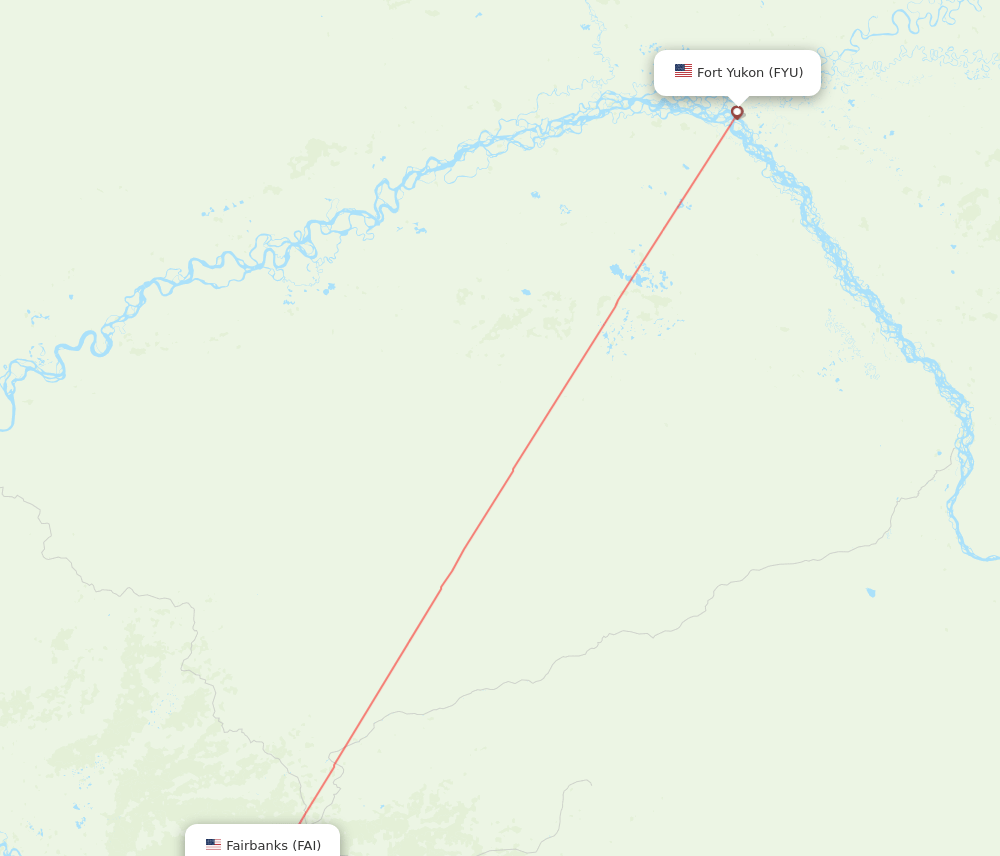 Fort Yukon - Fairbanks route map and flight paths