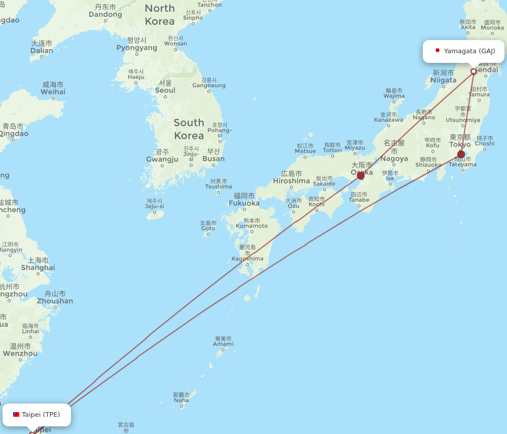 GAJ-TPE flight routes