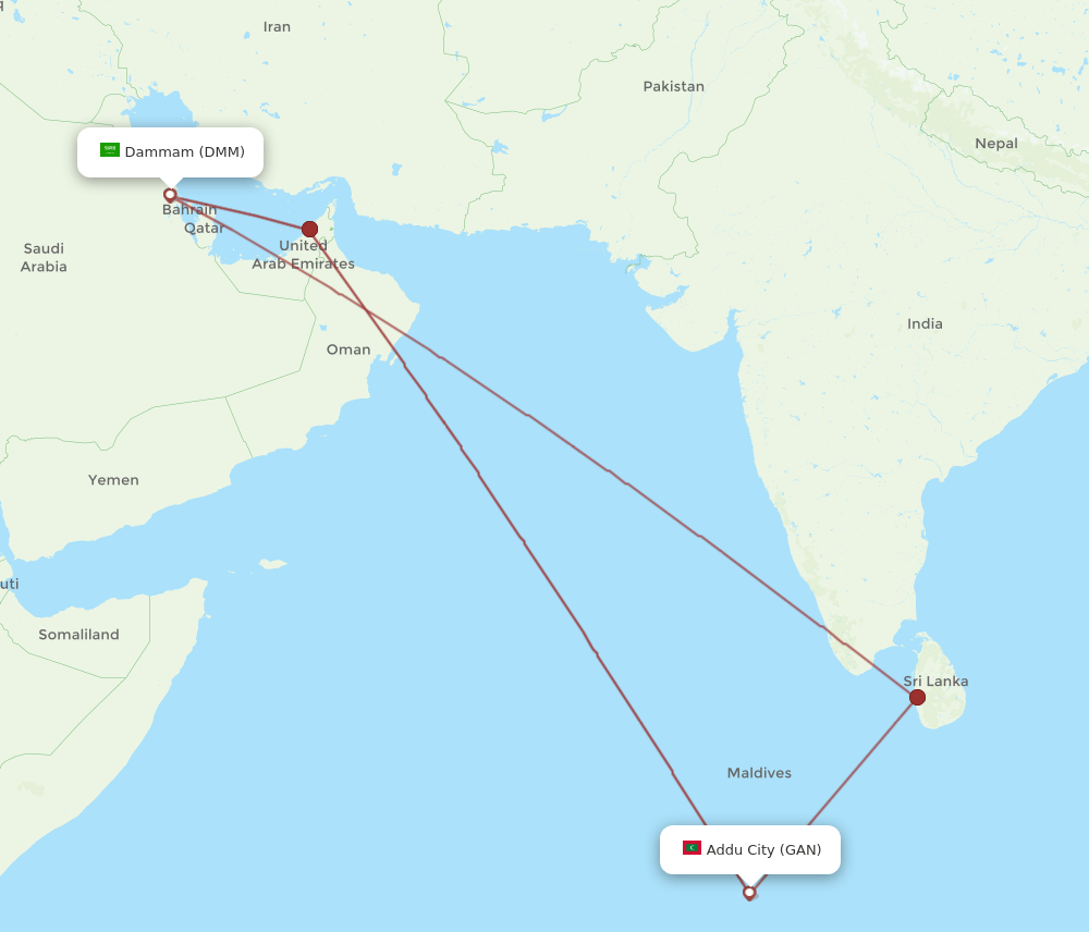 GAN to DMM flights and routes map