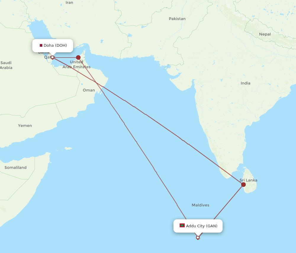 GAN to DOH flights and routes map