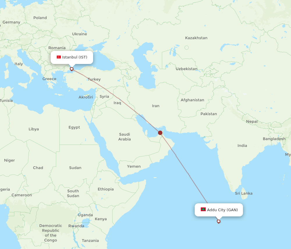 GAN to IST flights and routes map