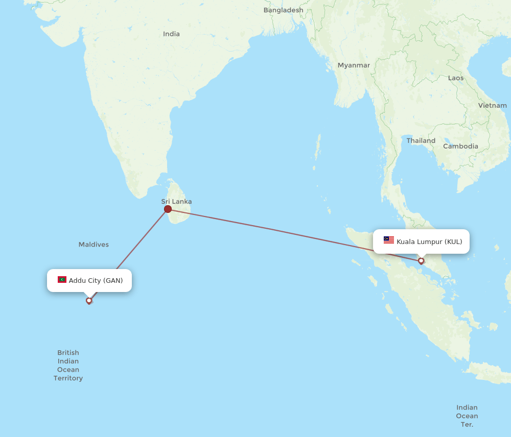 Kuala Lumpur - Gan Island route map and flight paths