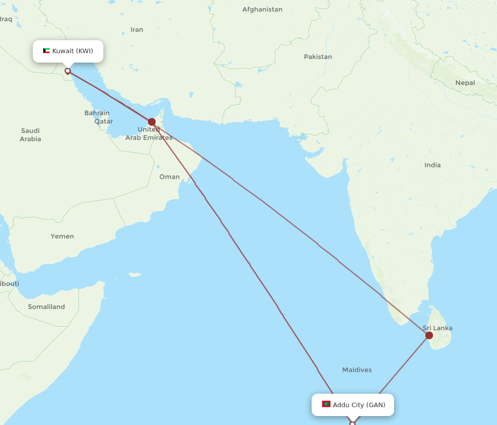GAN-KWI flight routes