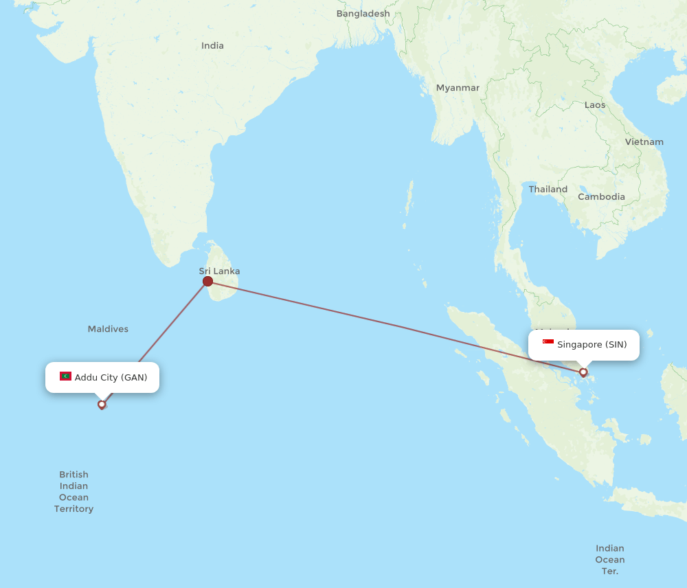 Singapore - Gan Island route map and flight paths