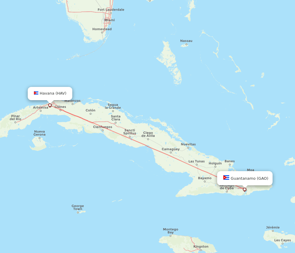 GAO to HAV flights and routes map