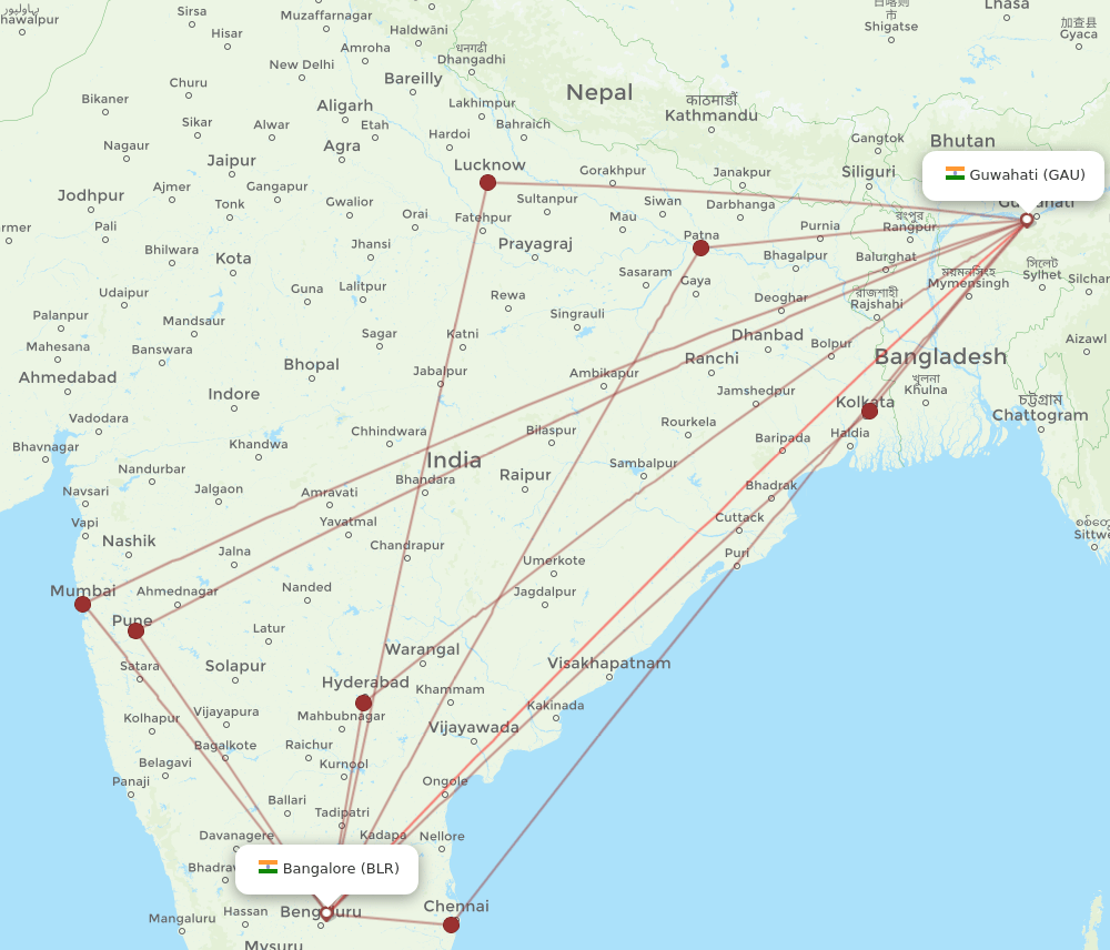 GAU-BLR flight routes