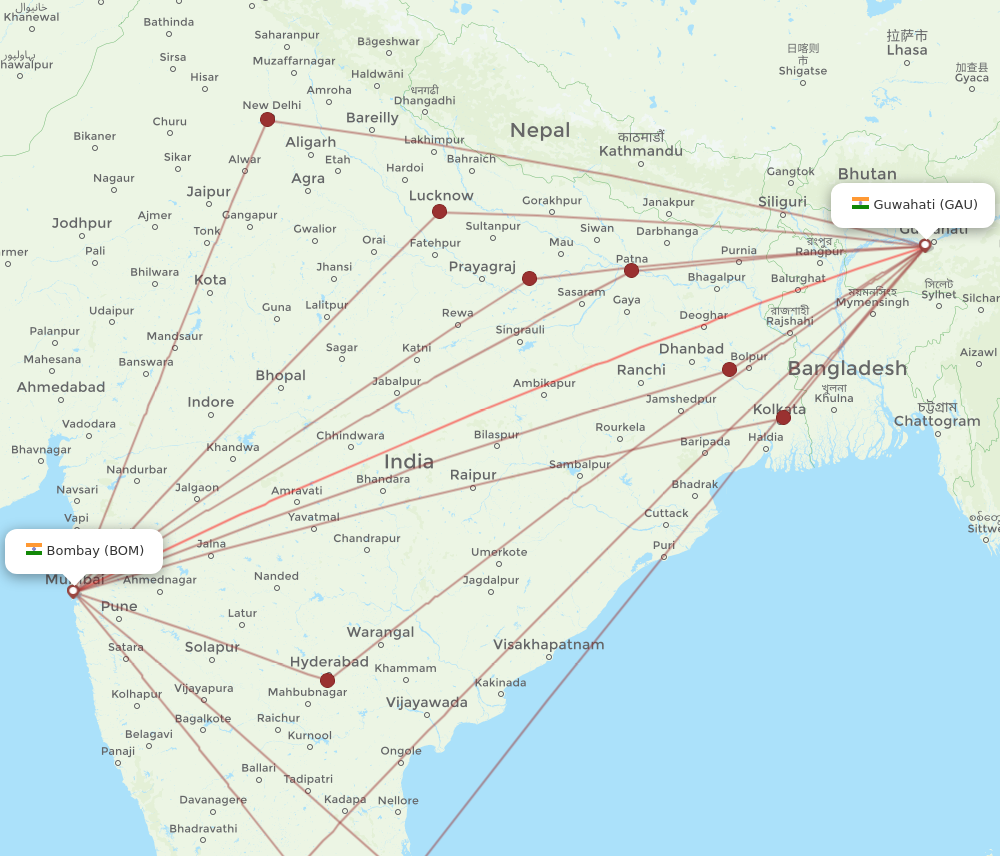GAU to BOM flights and routes map