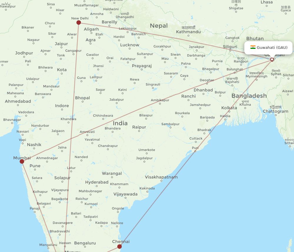 GAU to CCJ flights and routes map