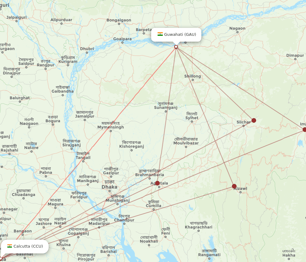 GAU to CCU flights and routes map