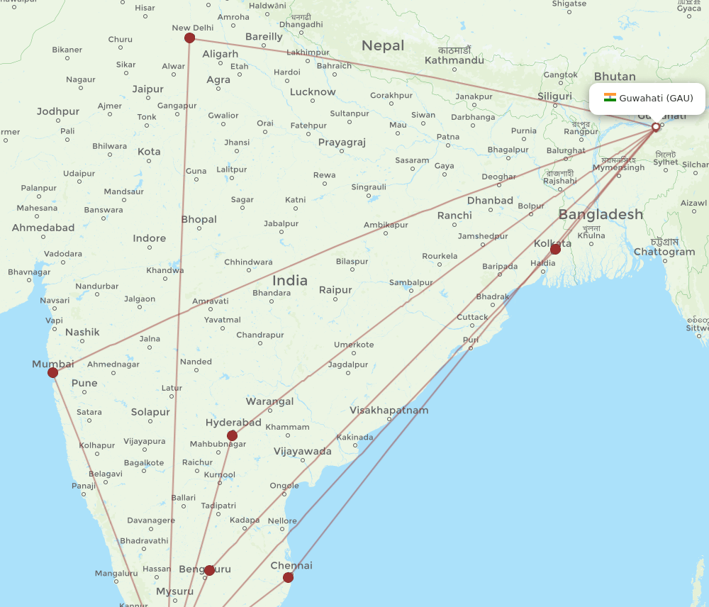 GAU-COK flight routes