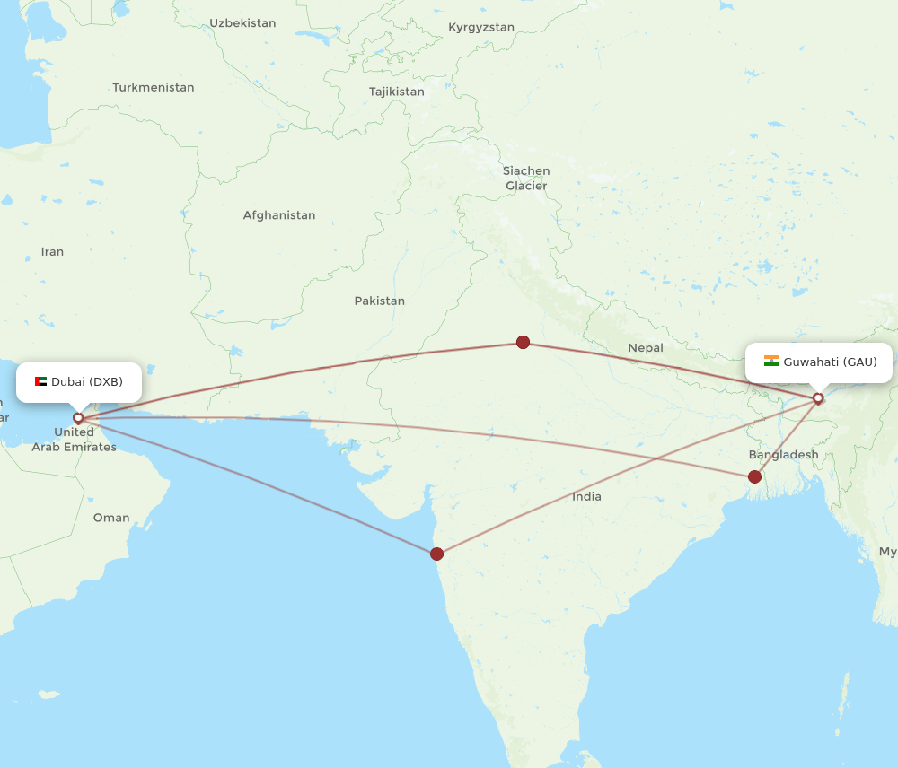 GAU-DXB flight routes