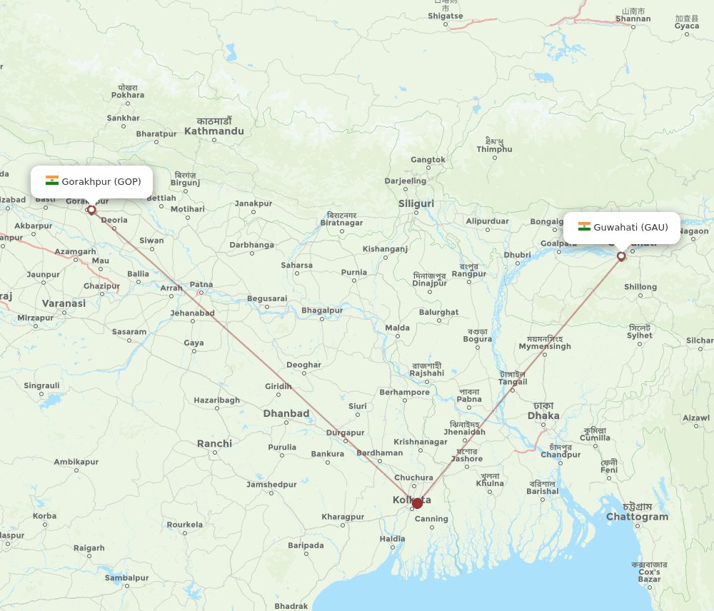 GAU to GOP flights and routes map
