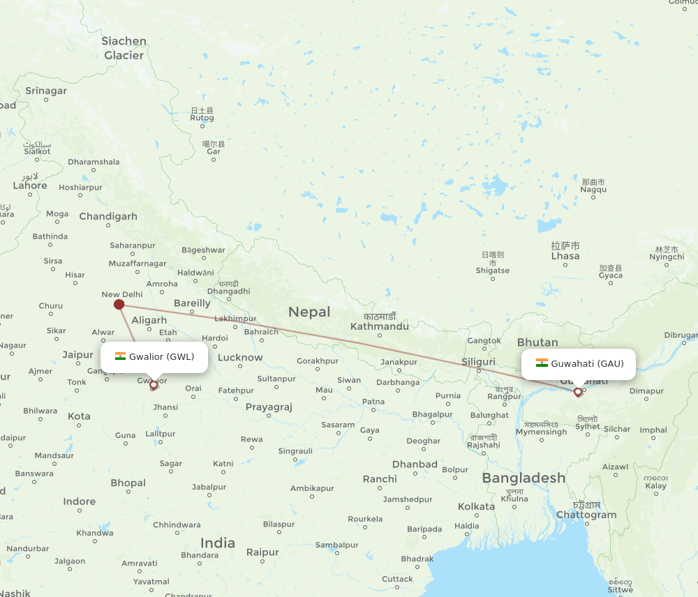 GAU-GWL flight routes