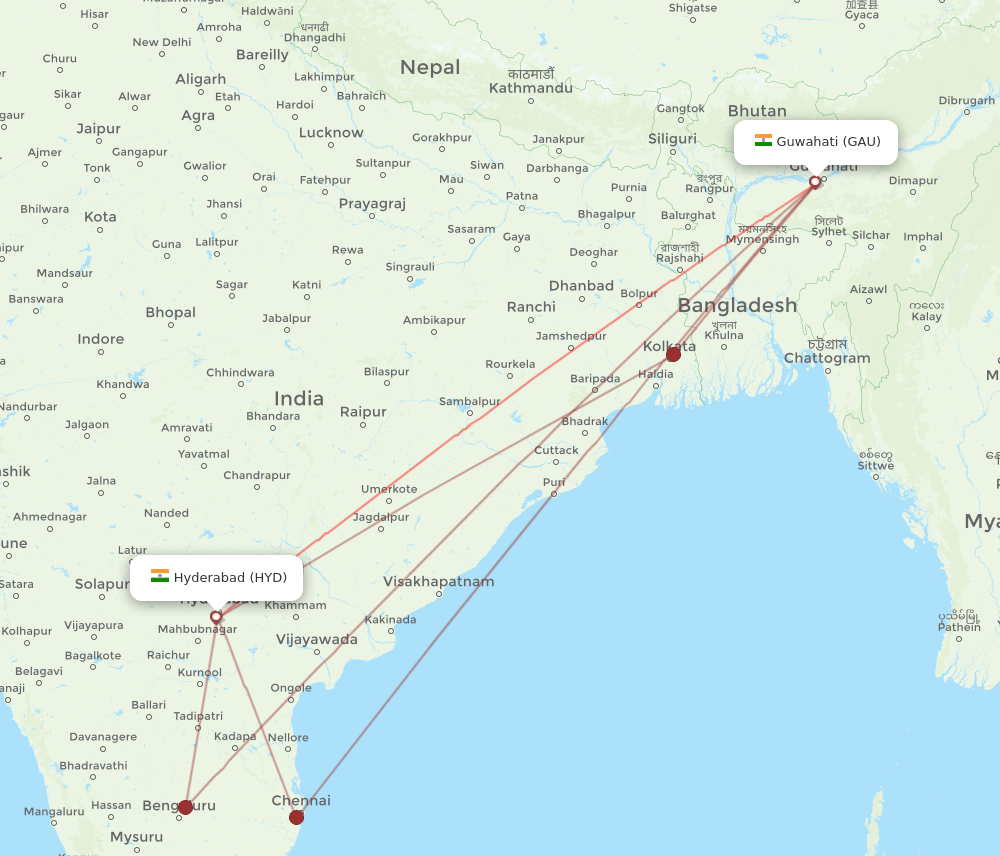 GAU-HYD flight routes